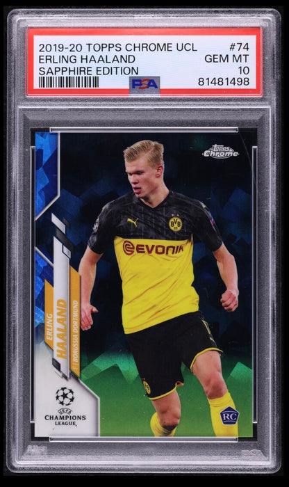 2019 Topps Chrome UCL UEFA  Champions League Sapphire Edition Erling Haaland Rookie #74 PSA 10 Gem Mint