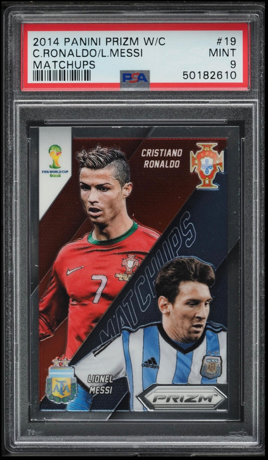 2014 Panini Prizm World Cup Matchups Cristiano Ronaldo Lionel Messi #19 PSA 9 Mint