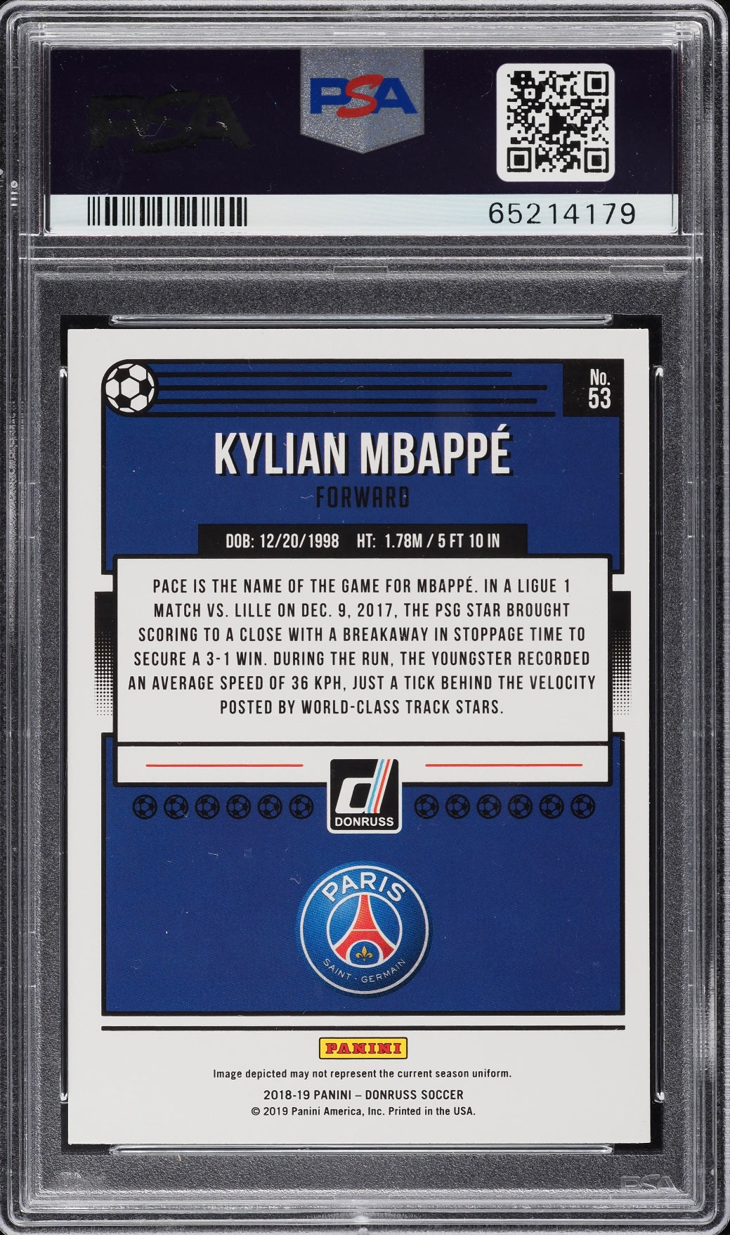 2018 Panini Donruss #53 Kylian Mbappe PSA 10 Gem Mint