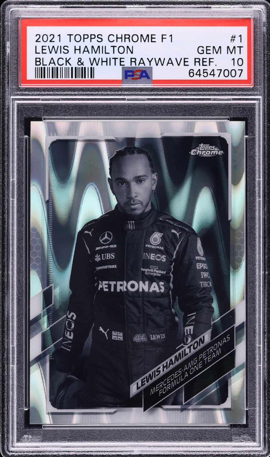 2021 Topps Chrome F1 Black & White Raywave Refractor Lewis Hamilton #1 PSA 10 Gem Mint