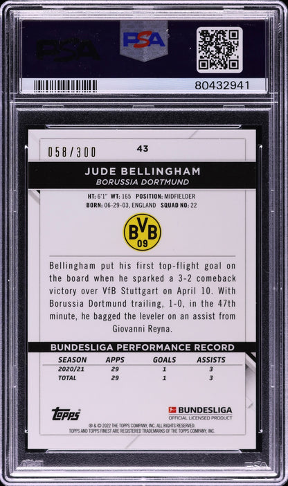 2021 Finest Bundesliga Pink Wave Refractor Jude Bellingham /300 #43 PSA 10 Gem Mint