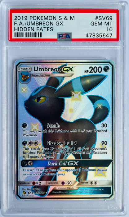 2019 Pokemon TCG Sun & Moon Hidden Fates Fa/ Umbreon Gx #Sv69 PSA 10 Gem Mint (Serial 647)