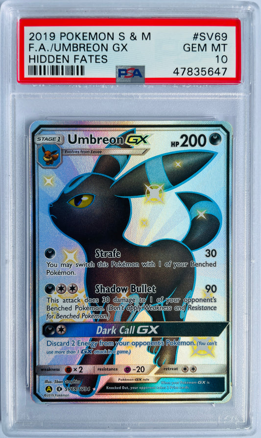 2019 Pokemon TCG Sun & Moon Hidden Fates Fa/ Umbreon Gx #Sv69 PSA 10 Gem Mint (Serial 647)