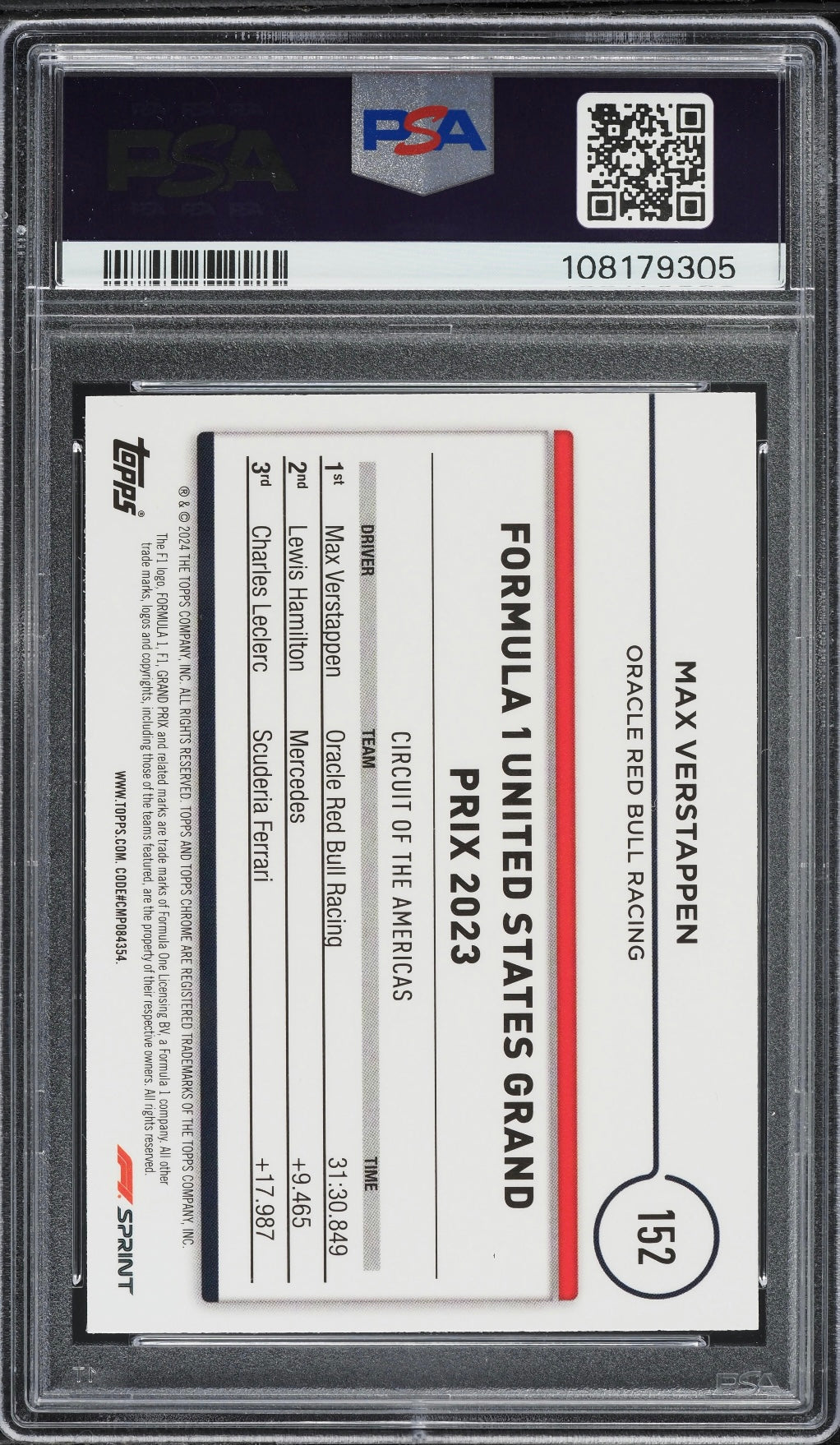 2024 Topps Chrome Formula 1 Logofractor Edition Max Verstappen #152 PSA 10 Gem Mint