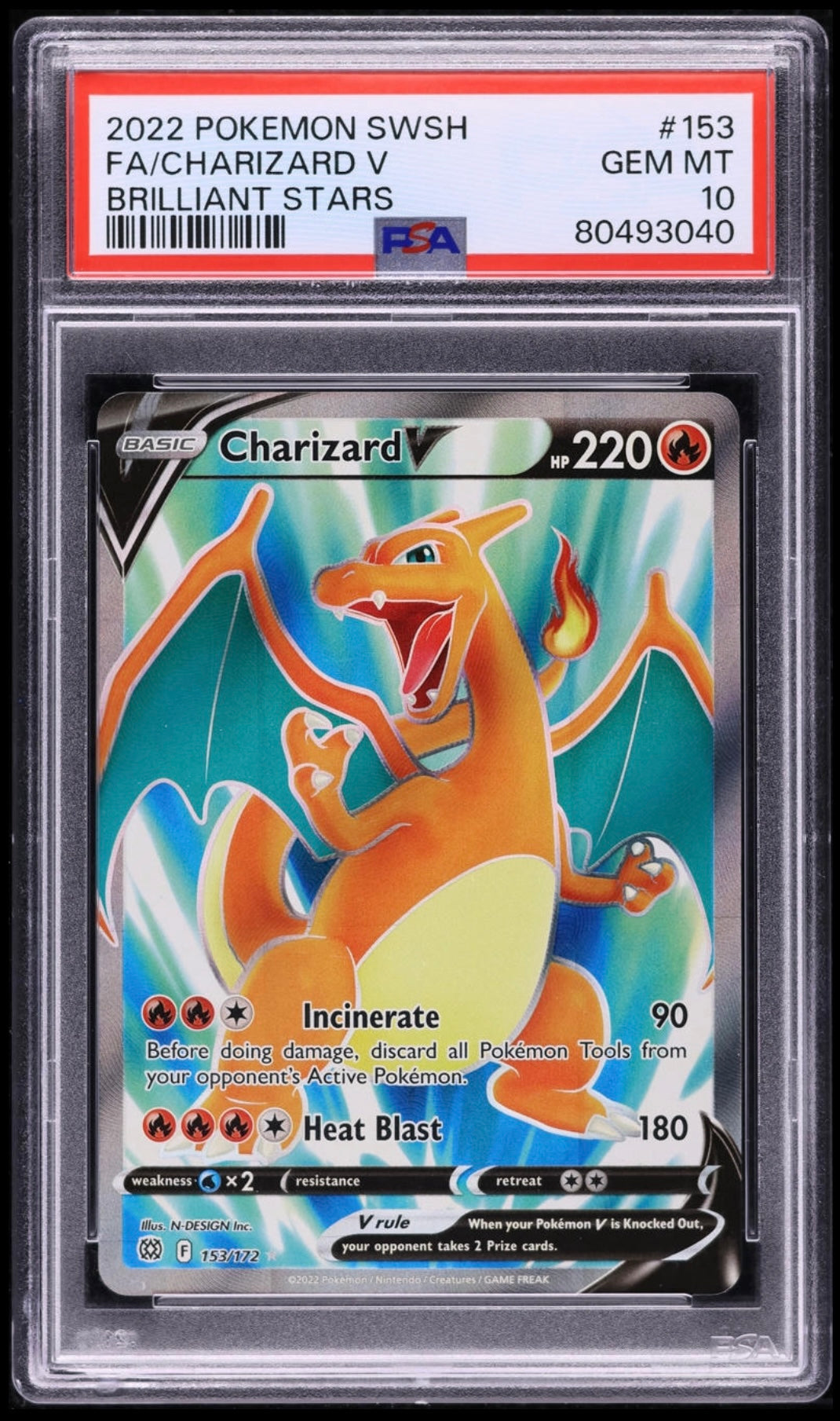 2022 Pokemon TCG Sword & Shield Brilliant Stars Fa/ Charizard V #153 PSA 10 Gem Mint
