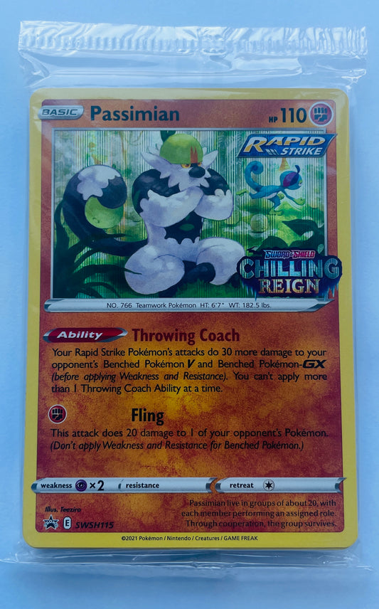 Pokemon TCG Passimian Holo Promo Swsh115 Chilling Reign Pre Release Thick Pack (New Sealed)