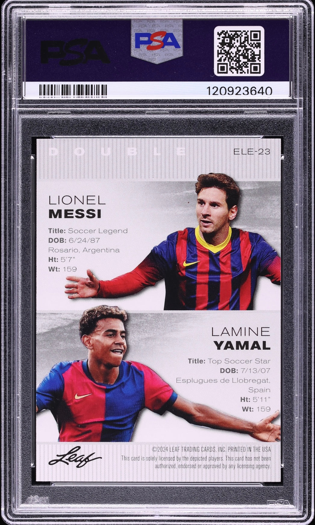 2024 Leaf Special Release Exclusive Legends Esition #ELE23 Messi Yamal PSA 10 Gem Mint