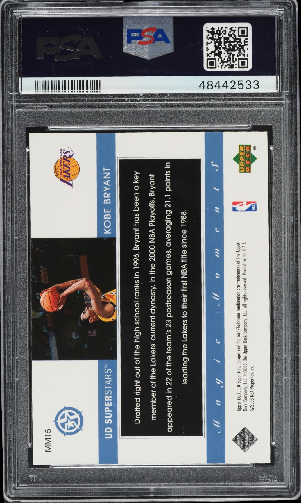 2002 Upper Deck Superstars Magic Moments #MM15 Kobe Bryant PSA 10 Gem Mint
