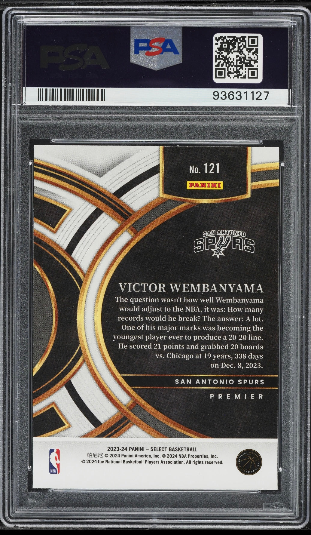 2023 Select Premier Blue Victor Wembanyama ROOKIE #121 PSA 10 Gem Mint