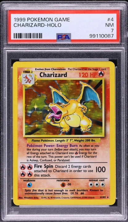 1999 Pokemon Game TCG Charizard-Holo #4 PSA 7 Nm