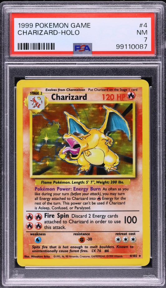 1999 Pokemon Game TCG Charizard-Holo #4 PSA 7 Nm