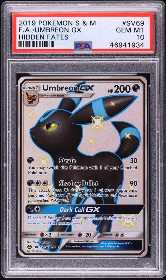 2019 Pokemon TCG Sun & Moon Hidden Fates Fa/ Umbreon Gx #Sv69 PSA 10 Gem Mint