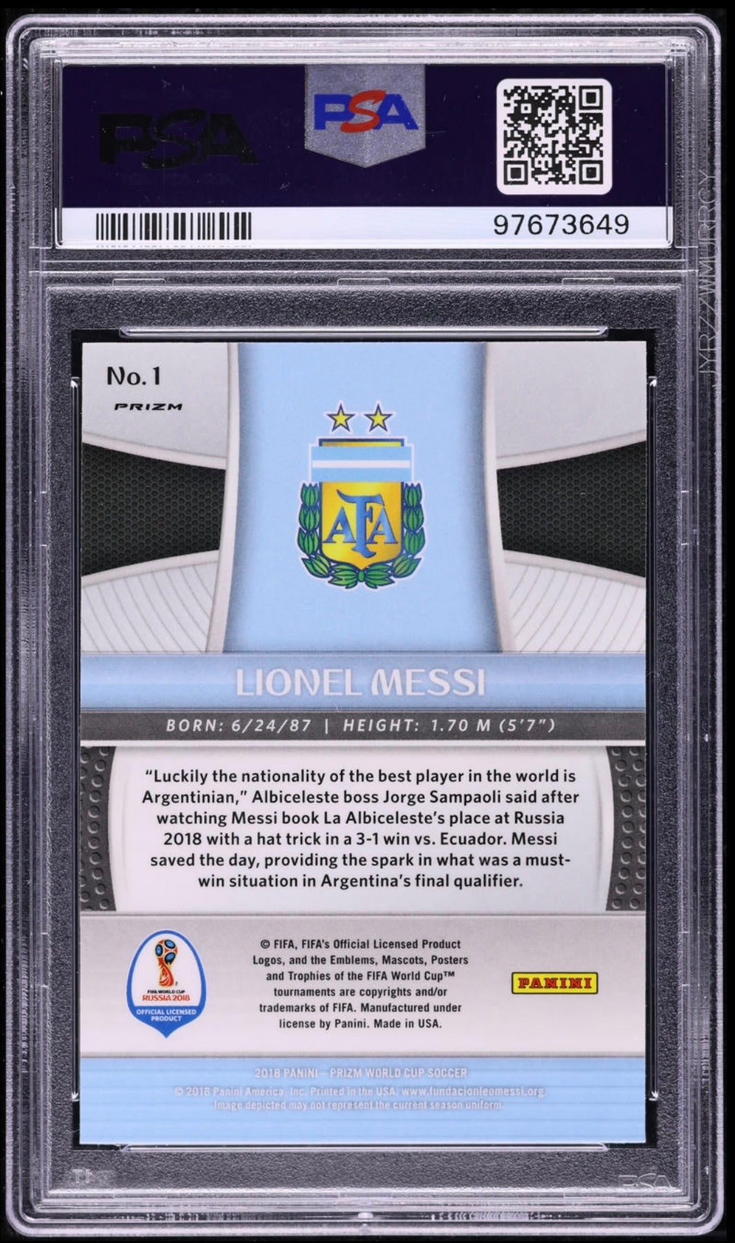 2018 Panini Prizm World Cup Green/Orange Wave Lionel Messi #1 PSA 10 Gem Mint