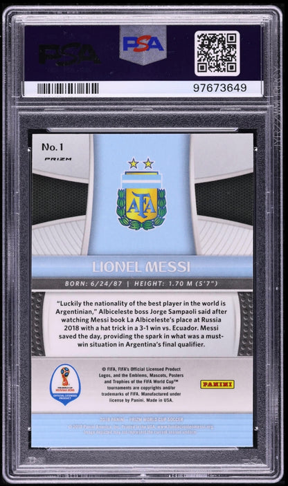 2018 Panini Prizm World Cup Green/Orange Wave Lionel Messi #1 PSA 10 Gem Mint