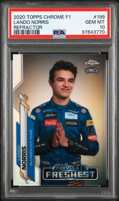 2020 Topps Chrome F1 Formula 1 Refractor Lando Norris #199 Freshest Rookie PSA 10 Gem Mint