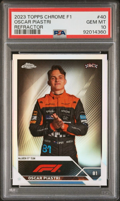 2023 Topps Chrome F1 Formula 1 Refractor Oscar Piastri #40 Rookie PSA 10 Gem Mint