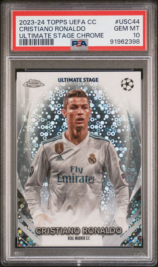 2023-24 Topps UEFA  Club Competitions Ultimate Stage Chrome Cristiano Ronaldo #Usc44 PSA 10 Gem Mint