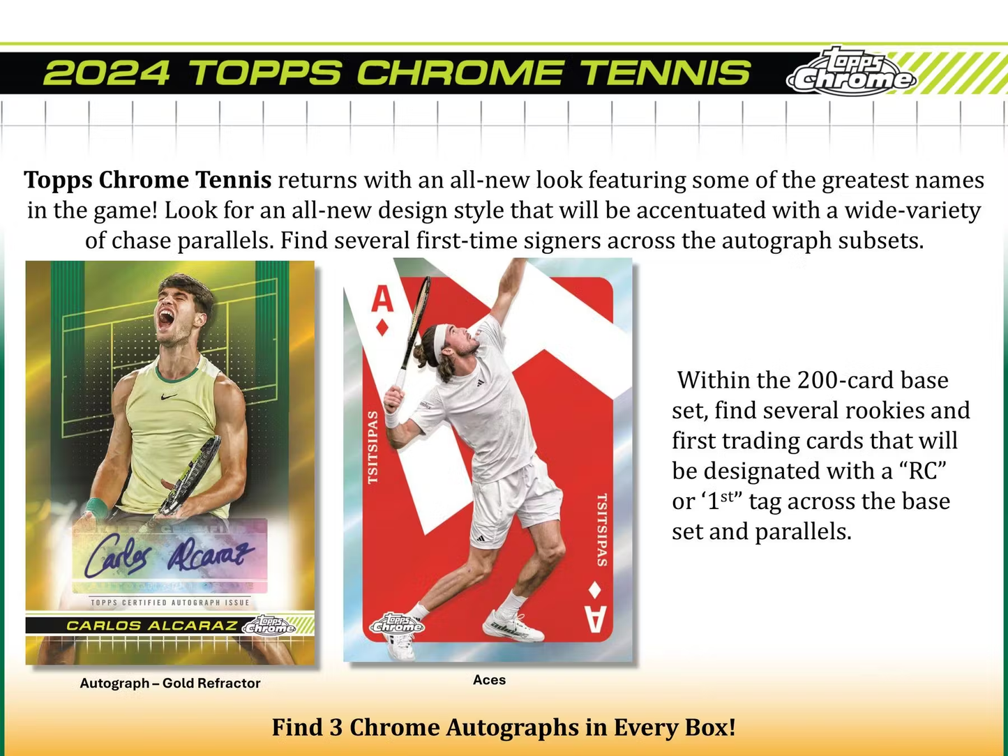 2024 Topps Chrome Tennis Hobby Box 3 Chrome Autograph Cards Per Box (New Sealed)