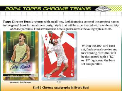 2024 Topps Chrome Tennis Hobby Box 3 Chrome Autograph Cards Per Box (New Sealed)