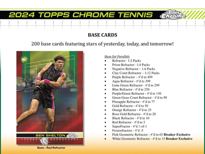 2024 Topps Chrome Tennis Hobby Box 3 Chrome Autograph Cards Per Box (New Sealed)