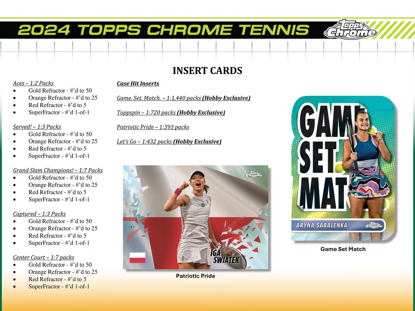 2024 Topps Chrome Tennis Hobby Box 3 Chrome Autograph Cards Per Box (New Sealed)