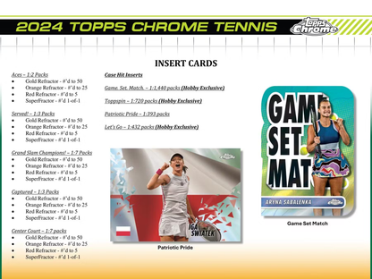 2024 Topps Chrome Tennis Hobby Box 3 Chrome Autograph Cards Per Box (New Sealed)