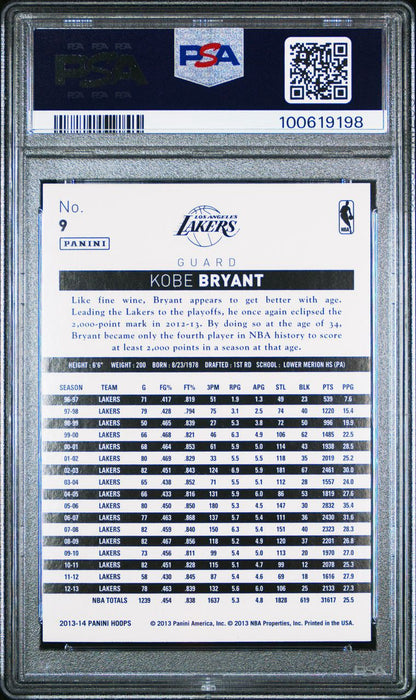 2013 Panini Hoops Kobe Bryant #9 PSA 10 Gem Mint