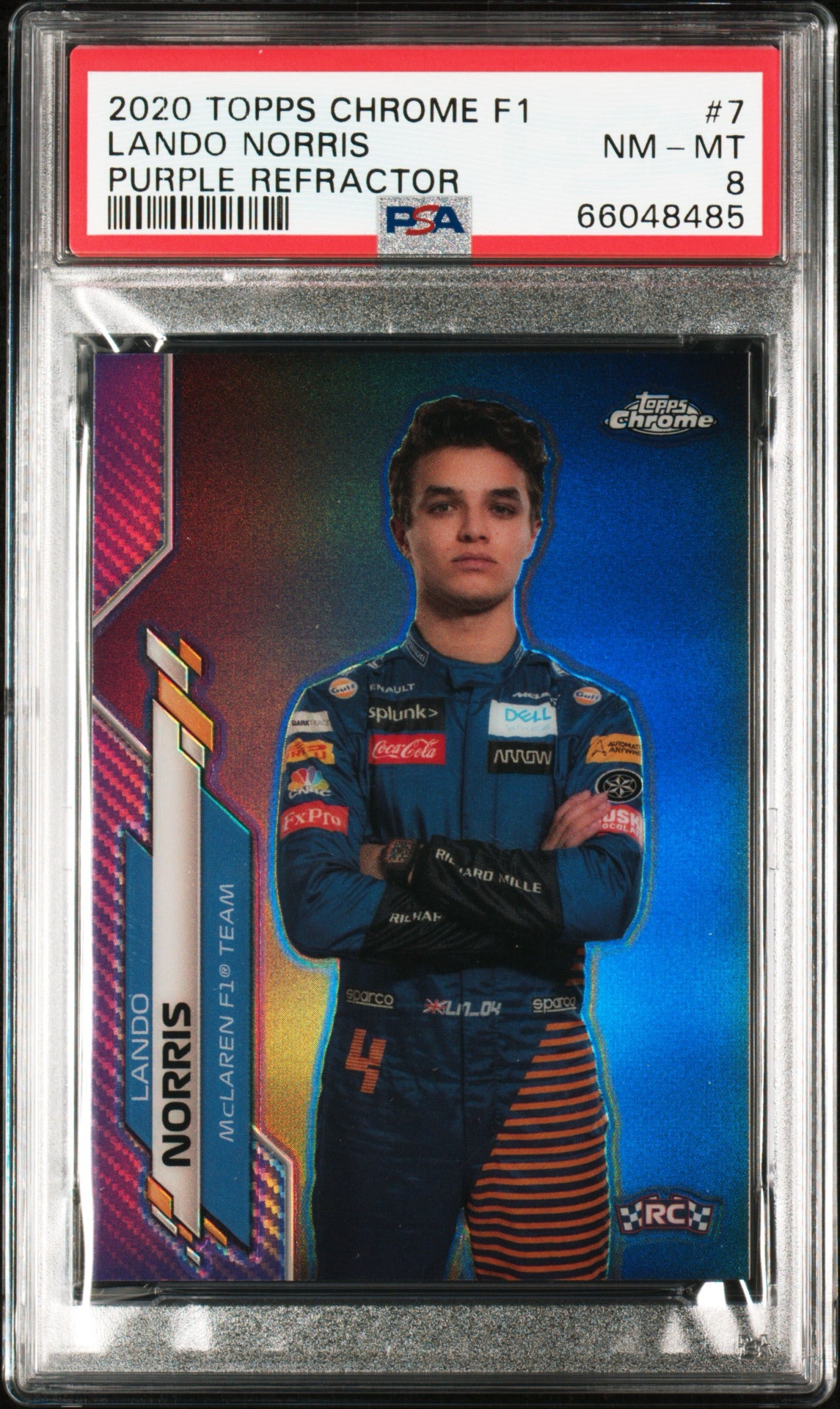 2020 Topps Chrome F1 Formula 1 #7 Lando Norris Rookie Purple Refractor /399 PSA 8