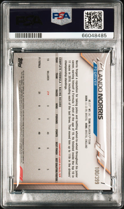 2020 Topps Chrome F1 Formula 1 #7 Lando Norris Rookie Purple Refractor /399 PSA 8