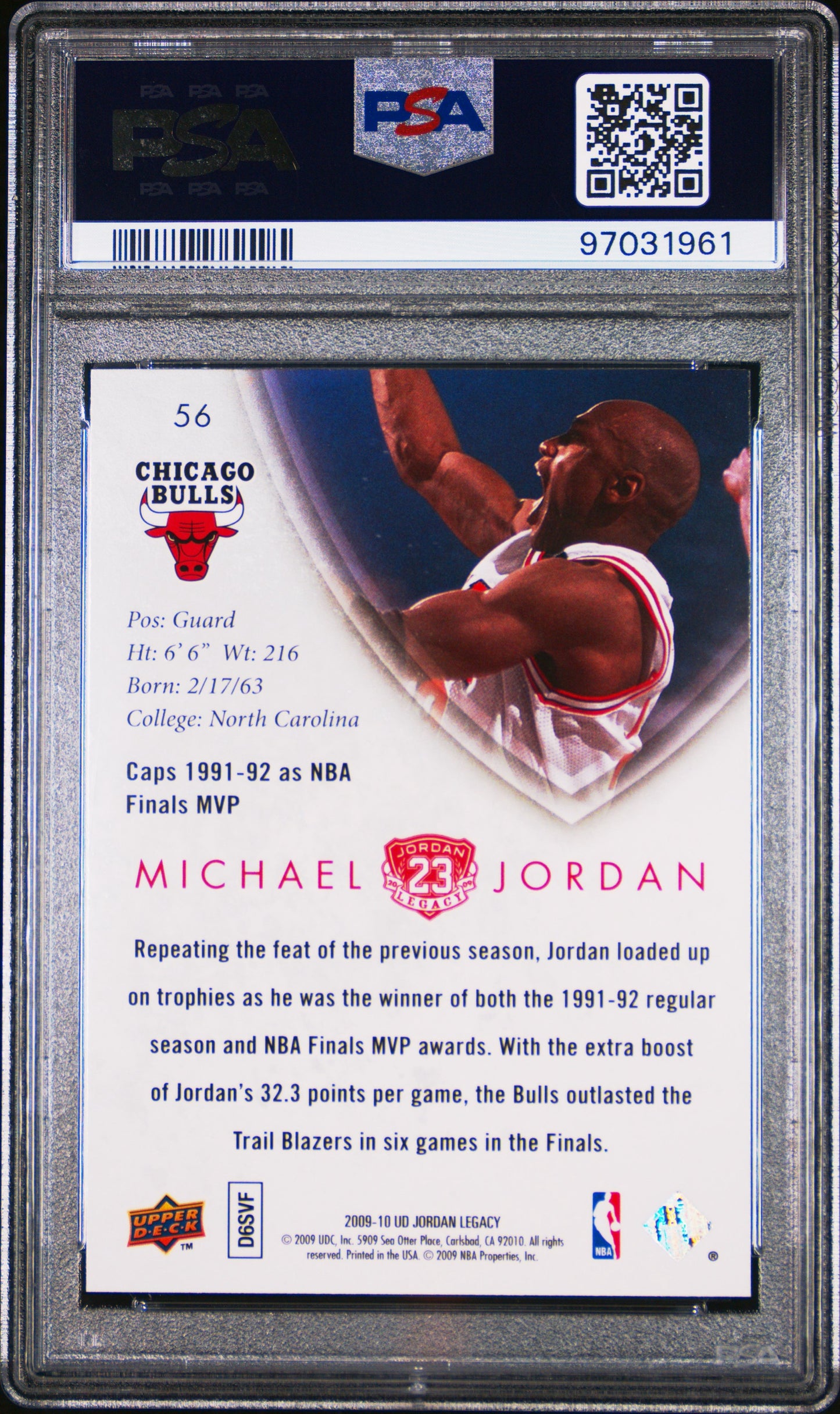 2009 Upper Deck Jordan Legacy Gold #56 Michael Jordan Gold PSA 10 Gem Mint