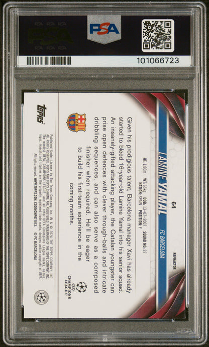 2023-24 Topps Chrome UEFA  Club Competitions #64 Lamine Yamal Rookie Refractor PSA 10 Gem Mint (Serial 723)