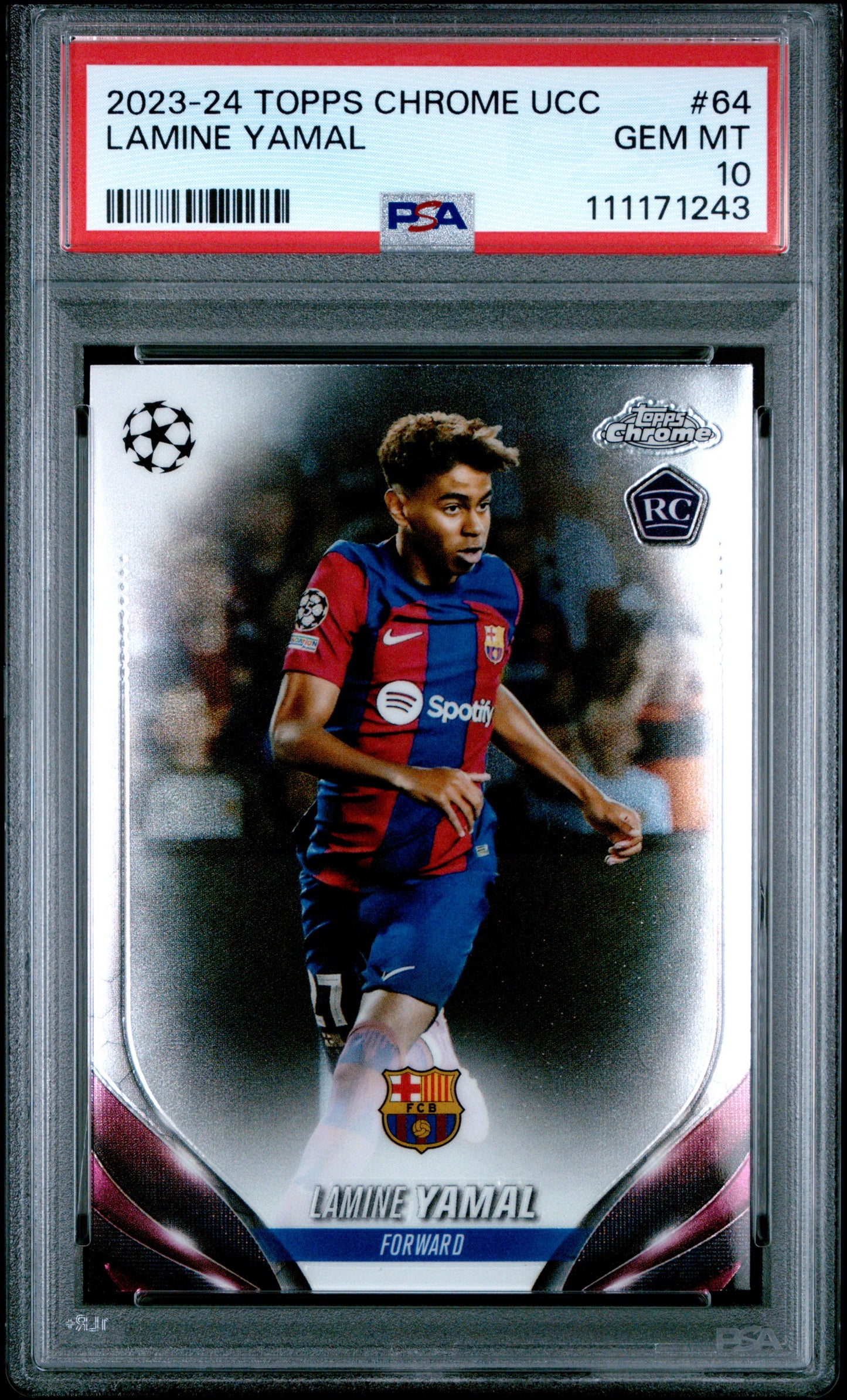 2023-24 Topps Chrome UEFA  Club Competitions #64 Lamine Yamal Rookie PSA 10 Gem Mint (Serial 243)