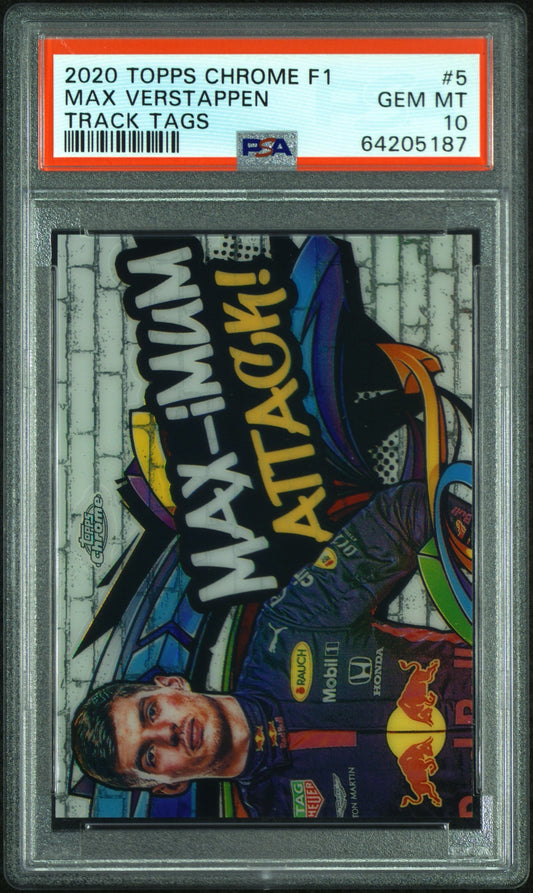 2020 Topps Chrome F1 FORMULA 1 Track Tags #5 Max Verstappen Track Tags PSA 10 Gem Mint