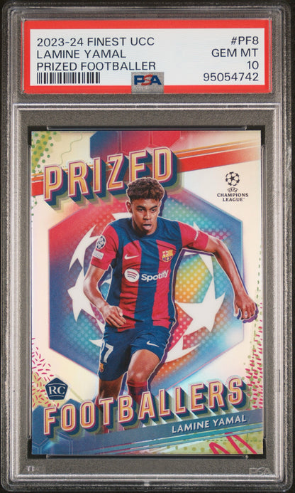 2023-24 Topps Finest UEFA Club Competitions Prized Footballers#PF8 Lamine Yamal Rookie Prized Footballer PSA 10 Gem Mint