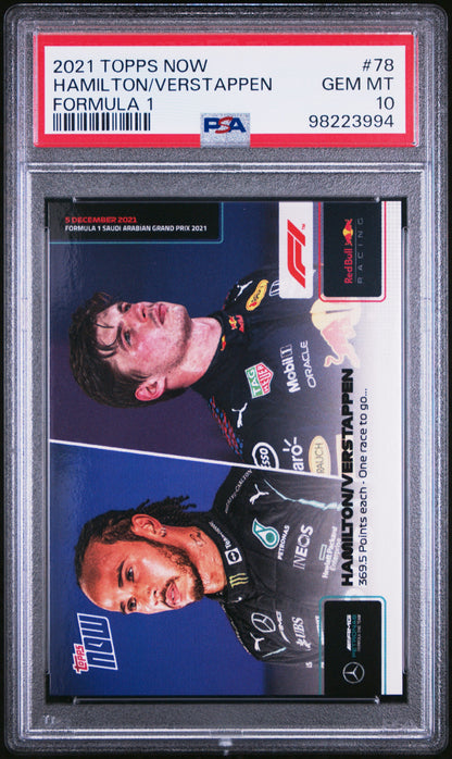 2021 Topps Now F1 Formula 1 #78 Lewis Hamilton Max Verstappen Dual PSA 10 Gem Mint (Serial 994)