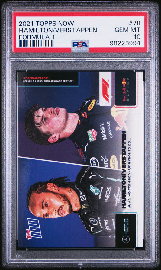2021 Topps Now F1 Formula 1 #78 Lewis Hamilton Max Verstappen Dual PSA 10 Gem Mint (Serial 994)