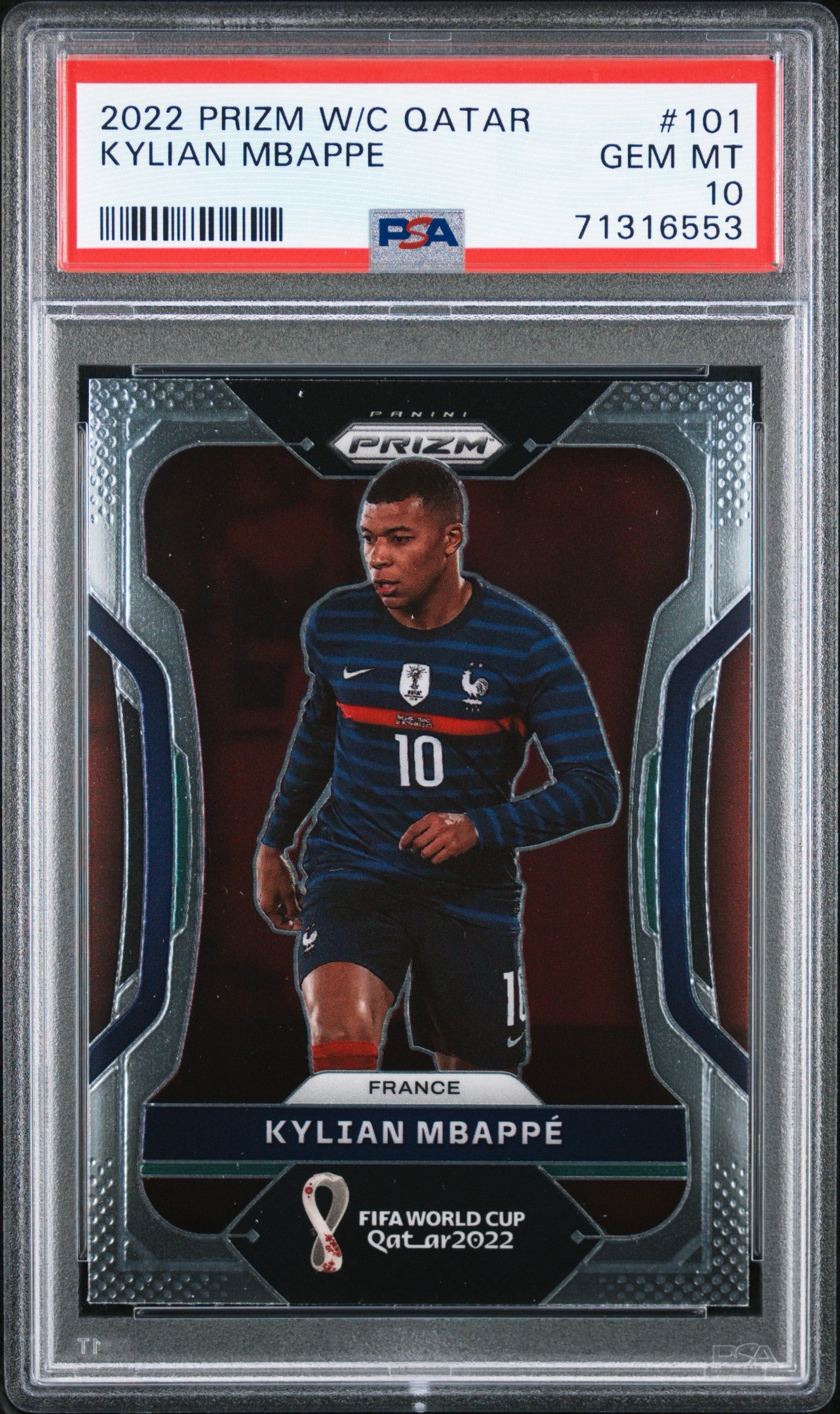 2022 Panini Prizm World Cup Qatar #101 Kylian Mbappe PSA 10 Gem Mint