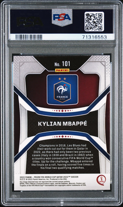 2022 Panini Prizm World Cup Qatar #101 Kylian Mbappe PSA 10 Gem Mint