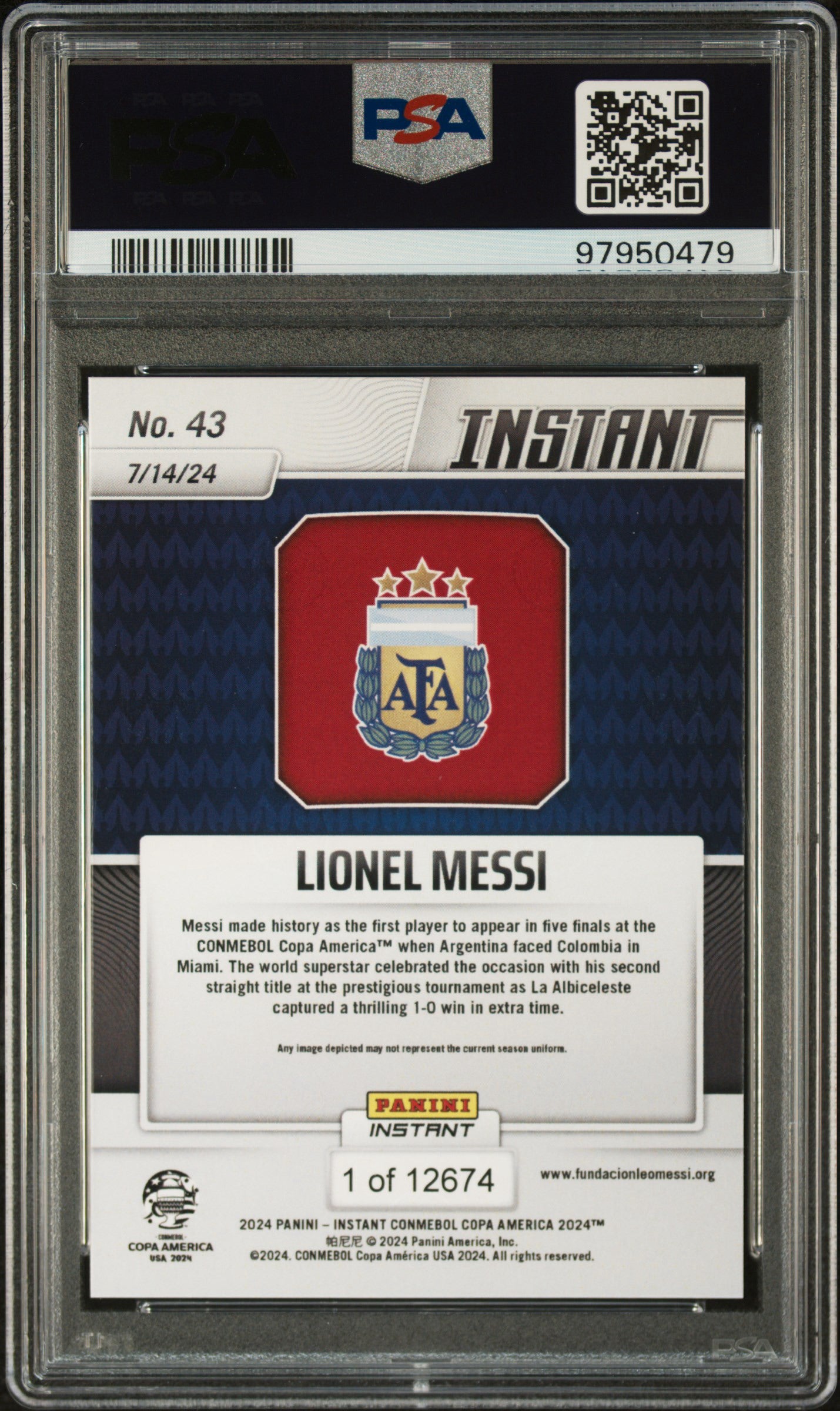 2024 Panini Instant Conmebol Copa America 2024 #43 Lionel Messi (Serial 479)