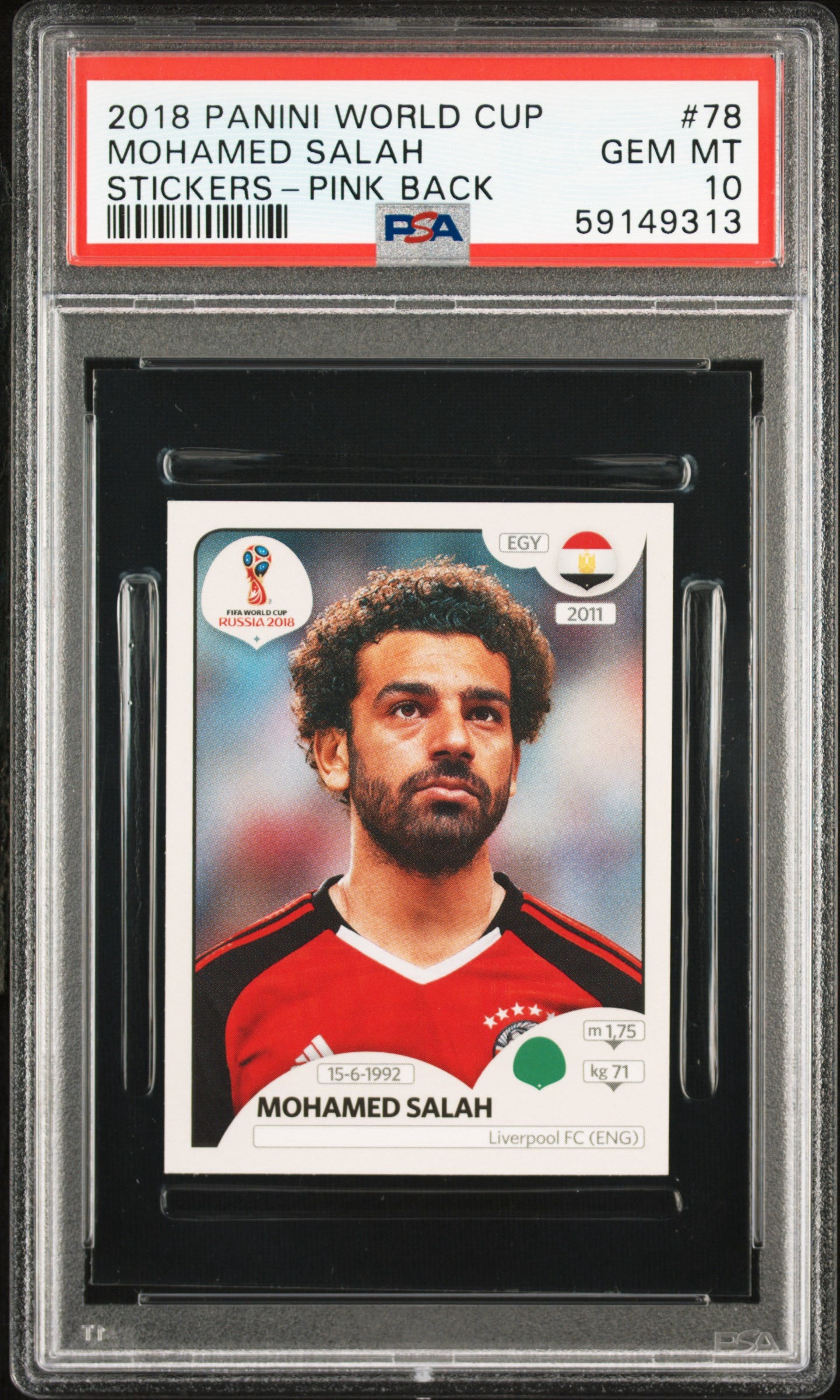 2018 Panini World Cup Stickers #78 Mohamed Salah Pink Back (Serial 313)