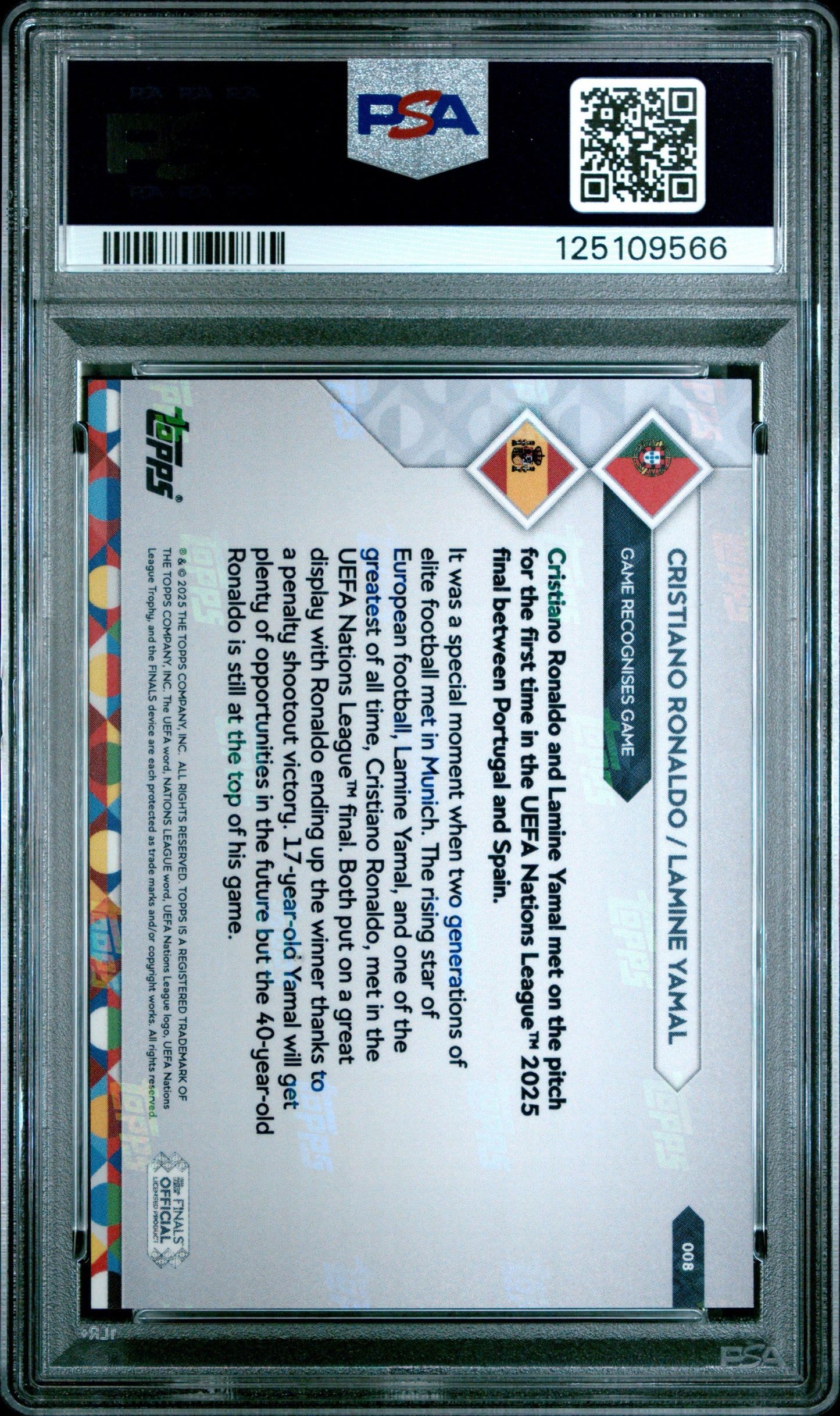 2025 Topps Now UEFA Nations League Cristiano Ronaldo Lamine Yamal #8 PSA 10 Gem Mint (Serial 566)