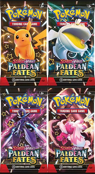 POKEMON TCG SCARLET & VIOLET PALDEAN FATES 4 PACKS ART SET (NEW SEALED)