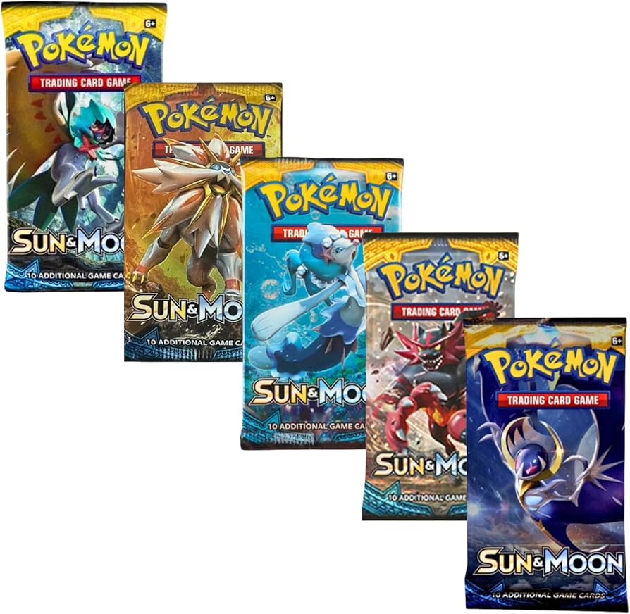 POKEMON TCG SUN AND MOON BASE SET BOOSTER 5 PACKS ART SET (NEW SEALED)