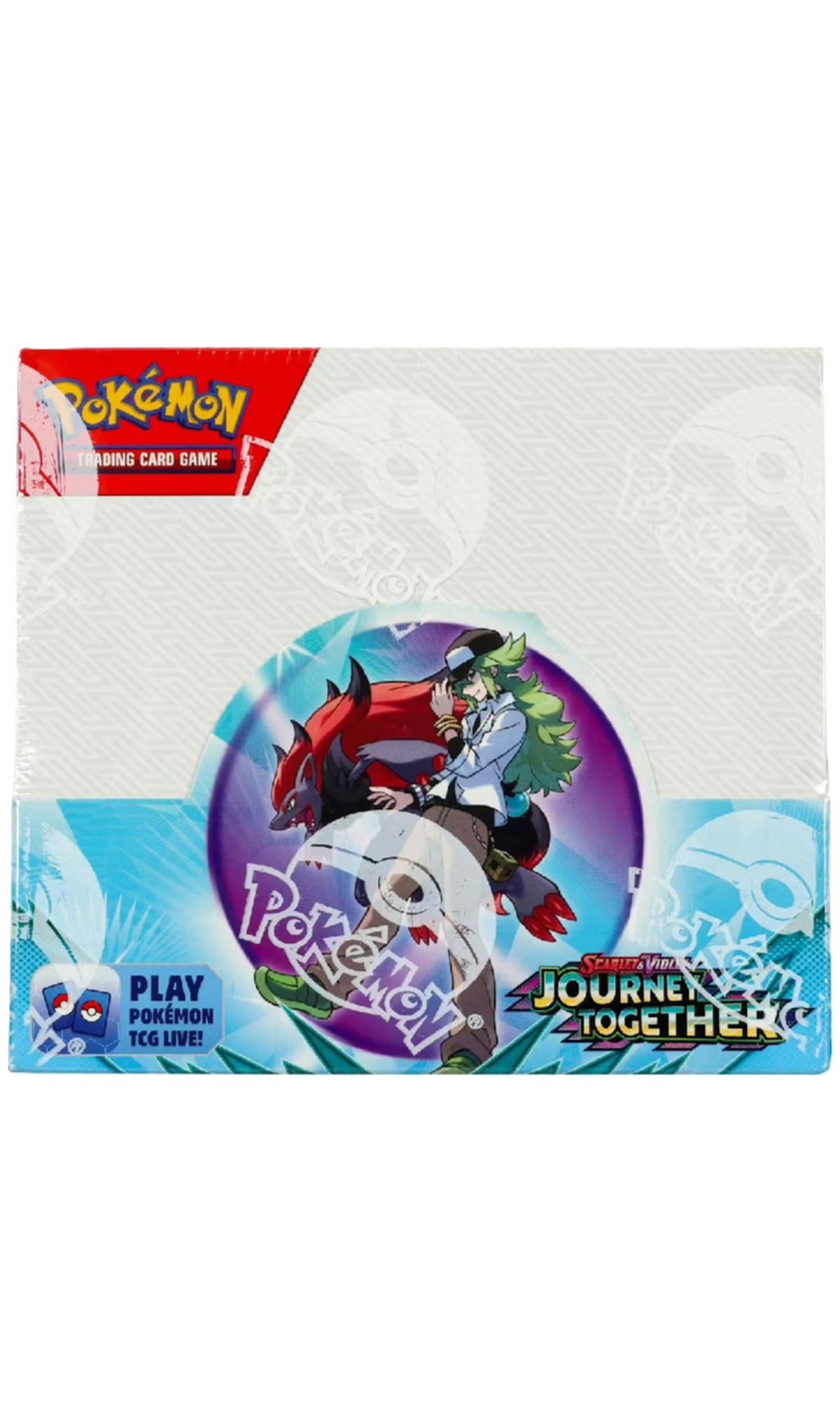 Pokémon Scarlet & Violet Journey Together booster box with 36 sealed packs and sleeve protector
