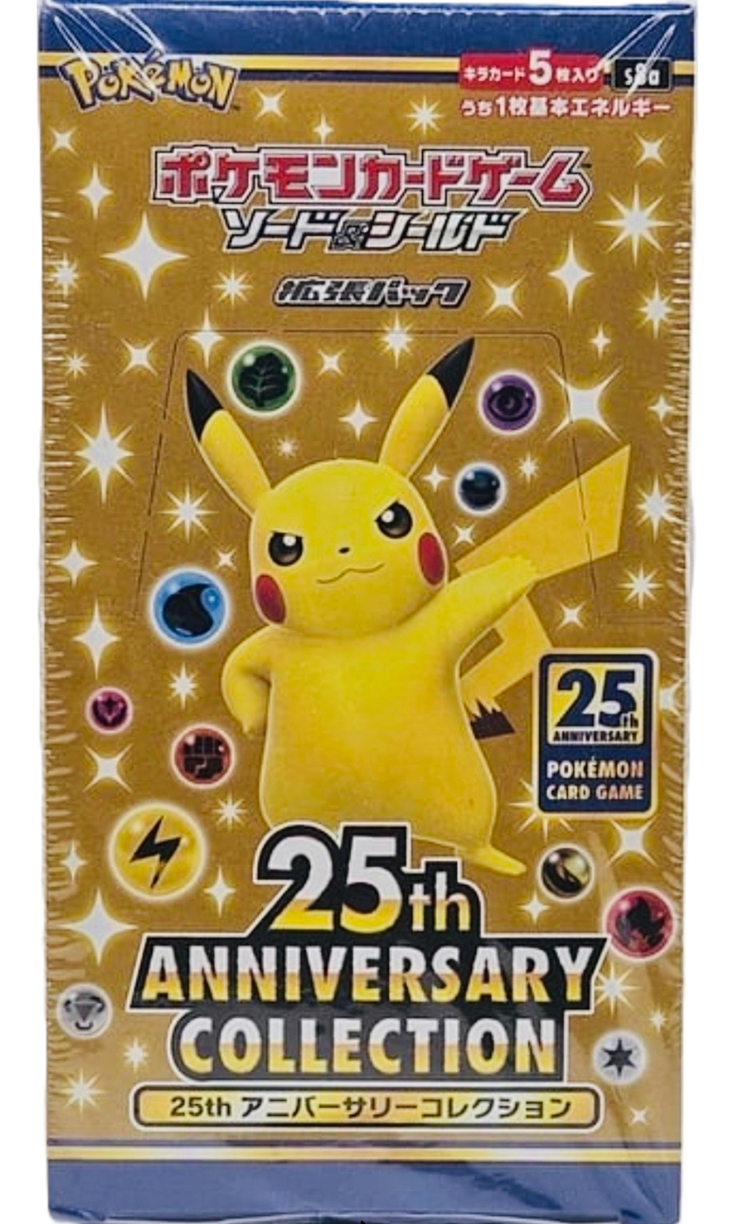 Pokémon TCG 25th Anniversary Japanese Booster Box S8A with 16 sealed packs, new and authentic.