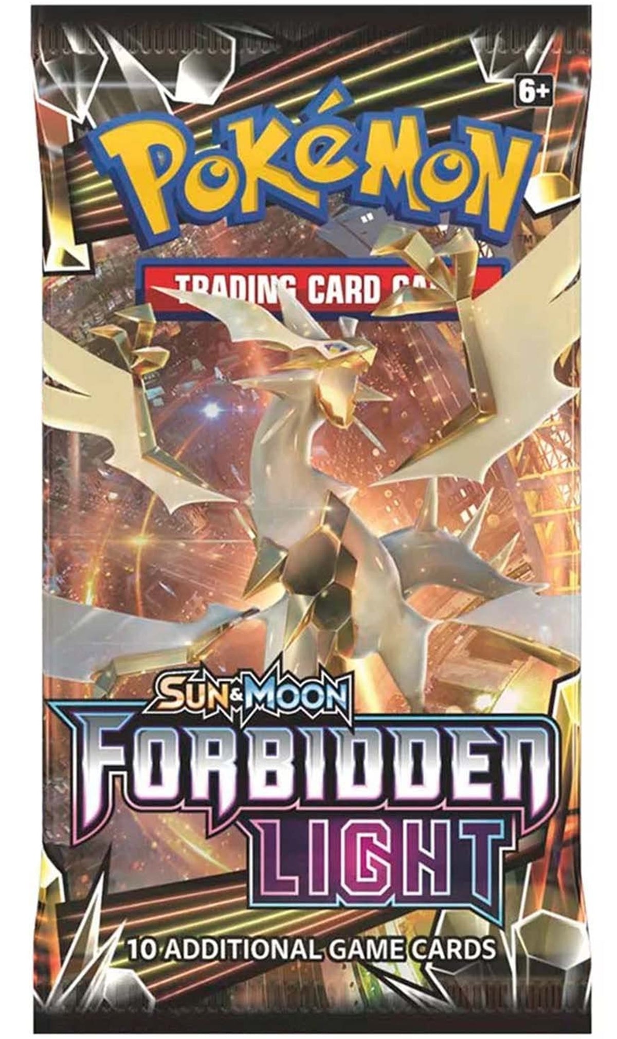 Pokémon TCG Sun & Moon Forbidden Light booster pack featuring random artwork, factory sealed and unopened.