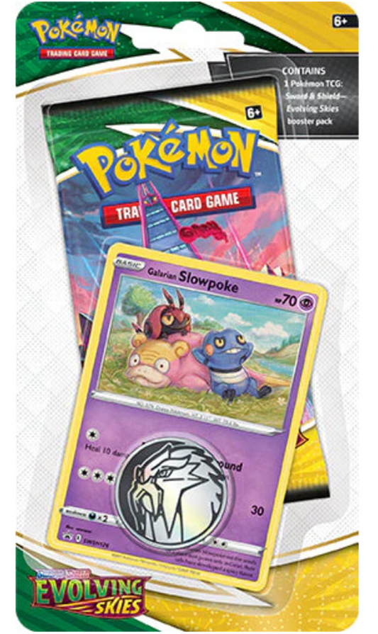 Pokemon TCG Sword & Shield Evolving Skies 1X Pack Blister + Galatian Slowpoke Promo (New Sealed)