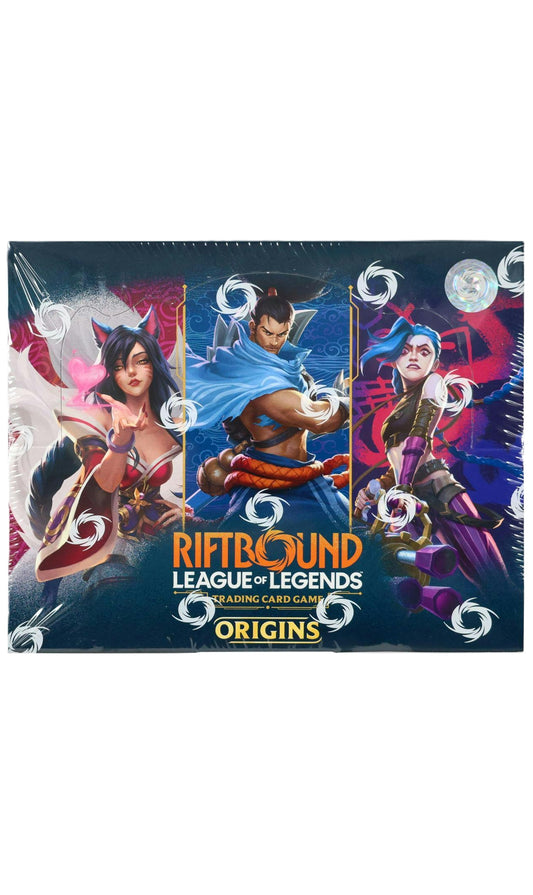 Riftbound Origins League of Legends TCG Booster Box with 24 sealed packs, new and authentic.
